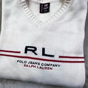 Vintage 💯 Cotton Ralph Lauren V-Neck Sweater in Cream